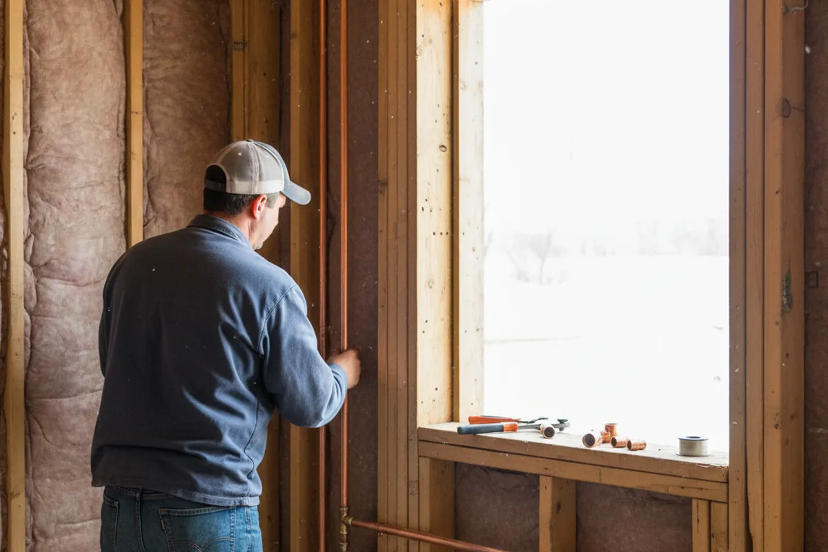 Licensed plumber running new copper supply lines in a Hitchcock home